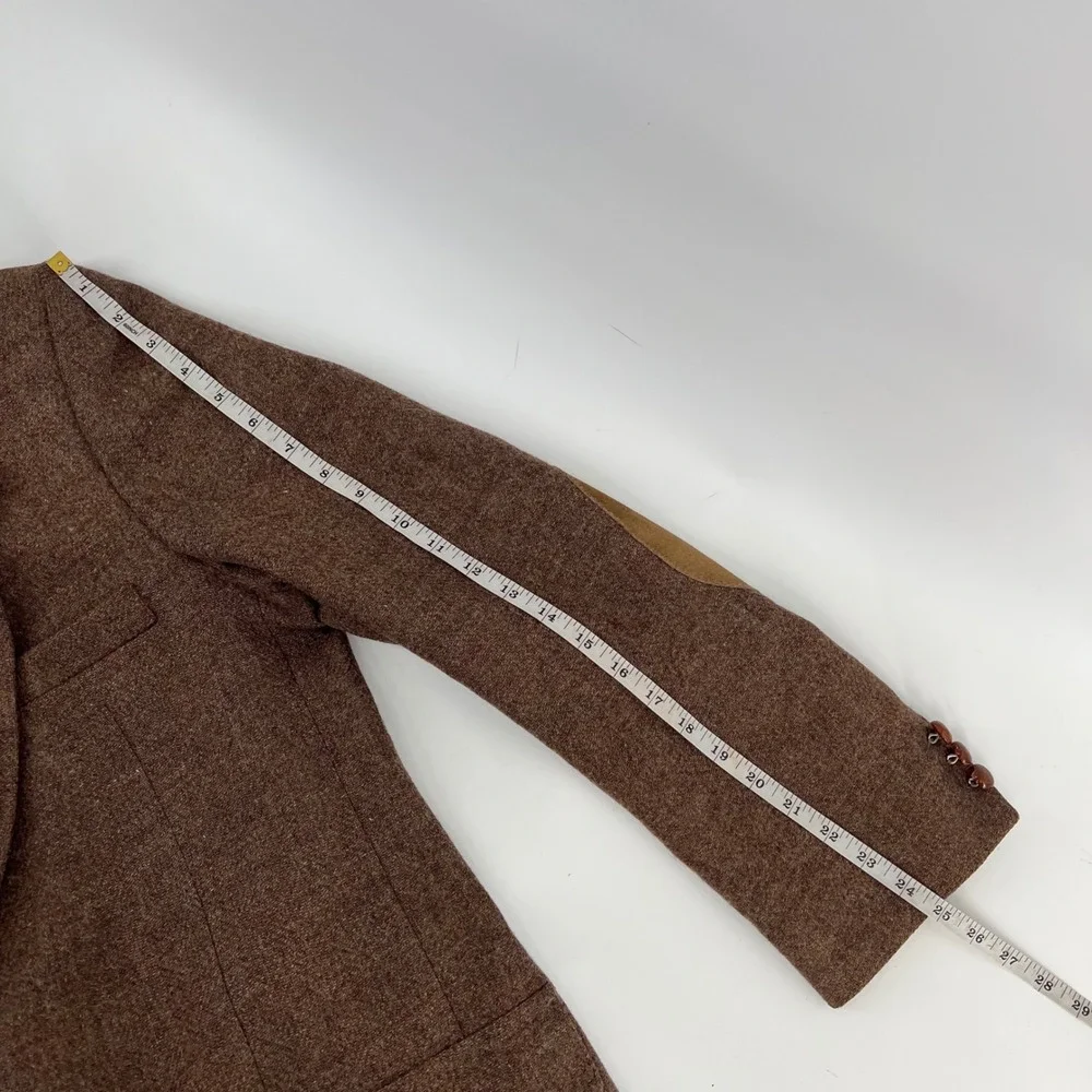 Farah Vintage Mens 40L Brown Wool Tweed Blazer Suede Elbow Patches Made in USA